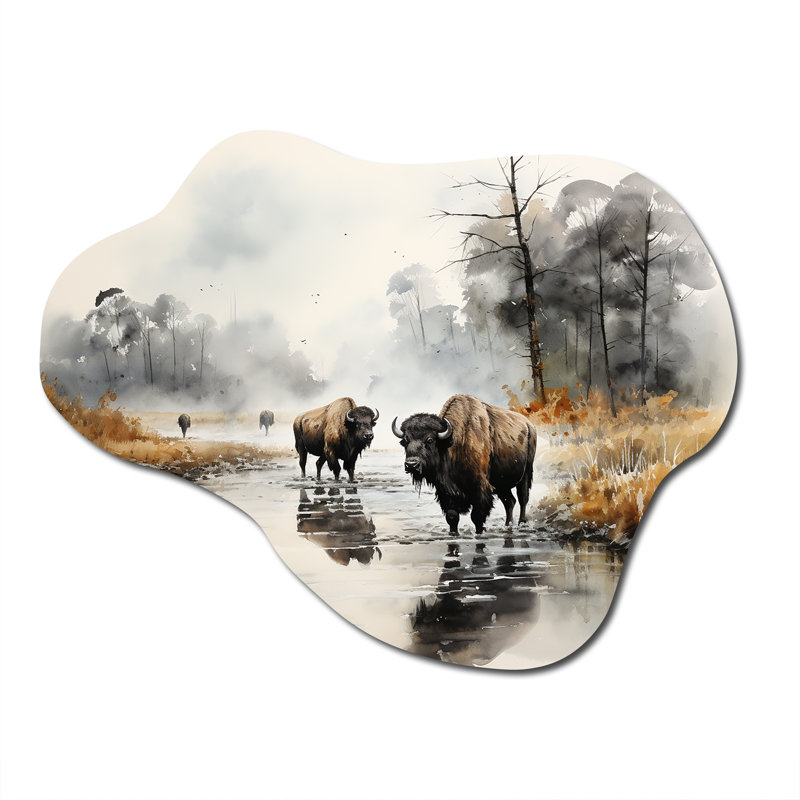 Martis - Buffalo Cloud Shape Irregular Metal Wall Decor, 27" H x 35" W
