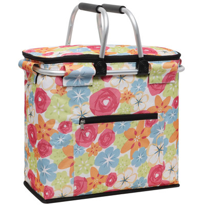 Glacière pour panier de pique-nique 40L - pliable, imperméable, légère et élégante, pour les aventures en plein air, les voyages à la plage, le camping et les courses quotidiennes, la fleur