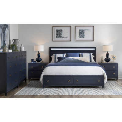 Lit à panneau complet avec grand tiroir et plateau de rangement en placage de qualité supérieure en plâtre bleu encastré de 64 po Summerland