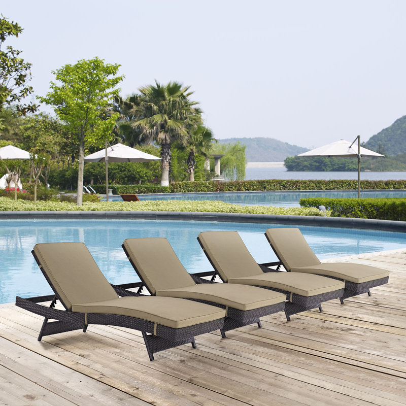 Modway Convene Wicker Rattan Outdoor Patio Chaise Lounge Chairs in Espresso, Mocha
