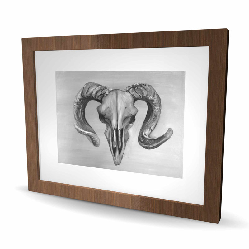 Grayscale Aries Skull - Rustic Framed Print for Home Decor