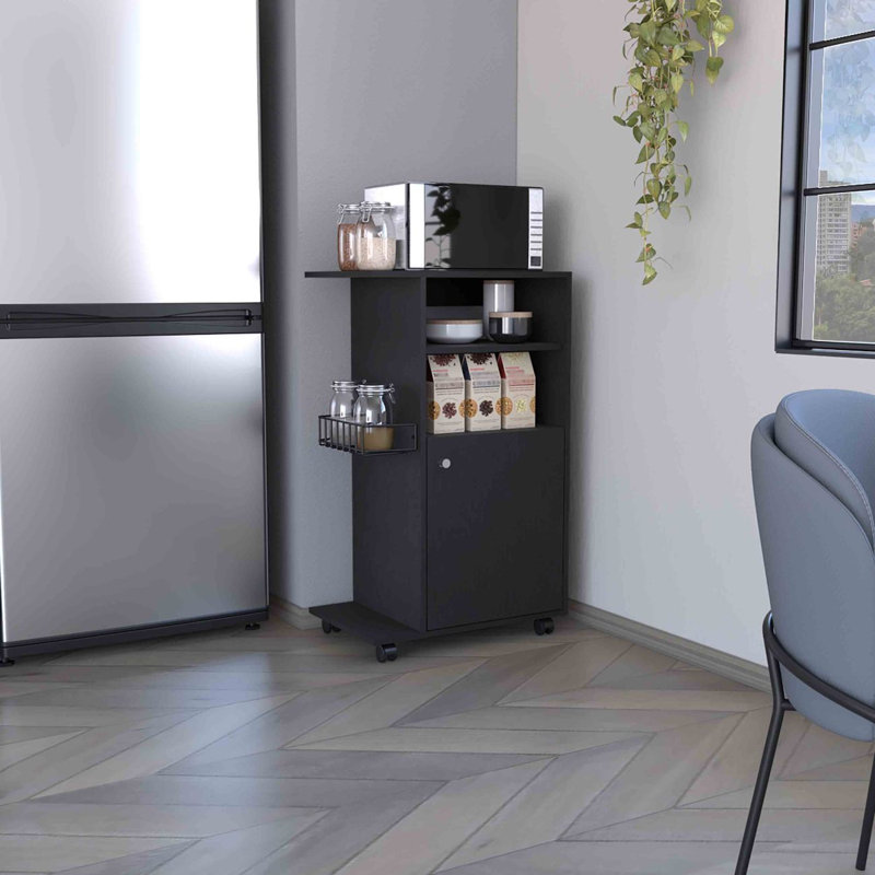 Chariot de cuisine à pince, armoire à une porte, quatre roulettes, Black