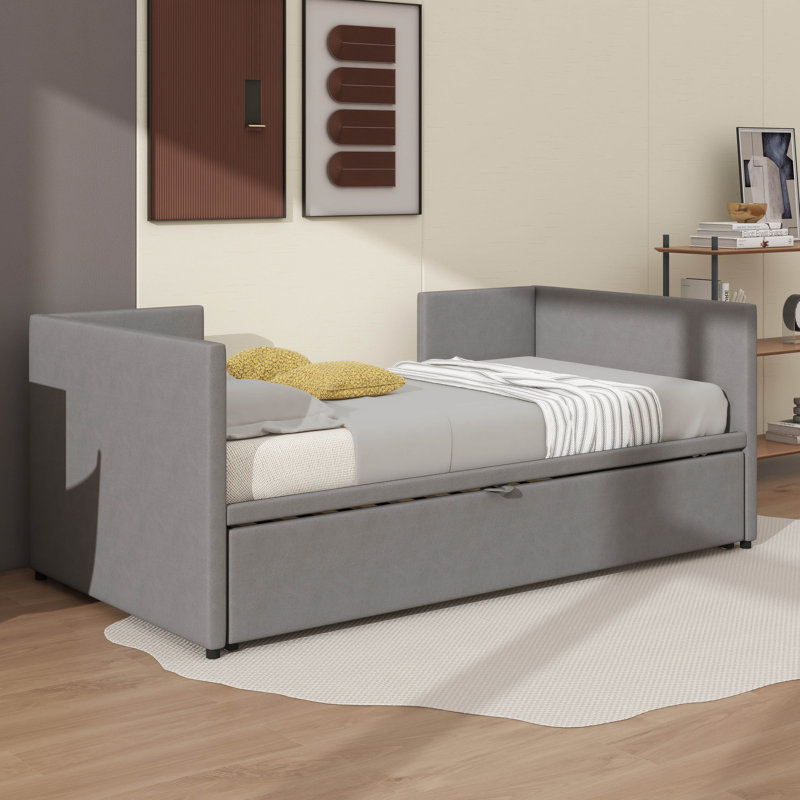 Lit confortable tapissier Stanmore avec couchette escamotable pratique, Gris