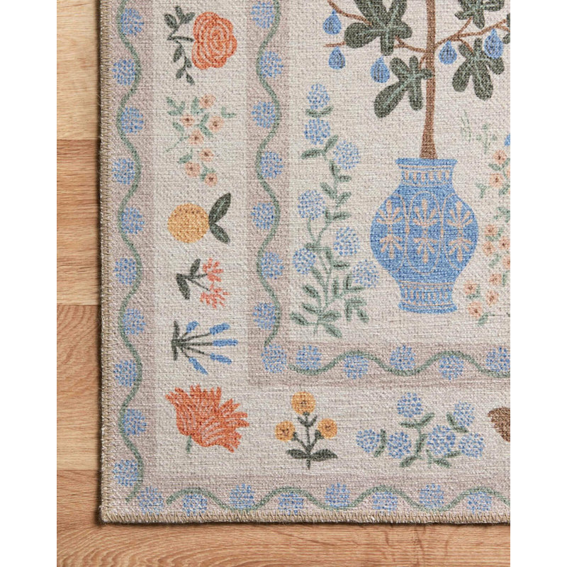 Tapis floral tissé à la maison beige et floral, Tapis de couloir 2 pi 7 po x 9 pi 10 po