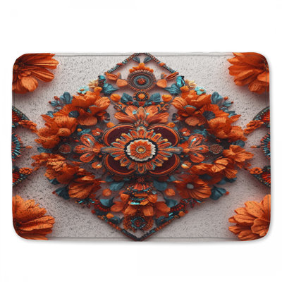 Orange Floral Arrangement Bath Mat