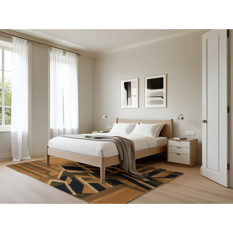 Tapis art déco brun lavable à la machine, Rectangle 5 pi x 7 pi