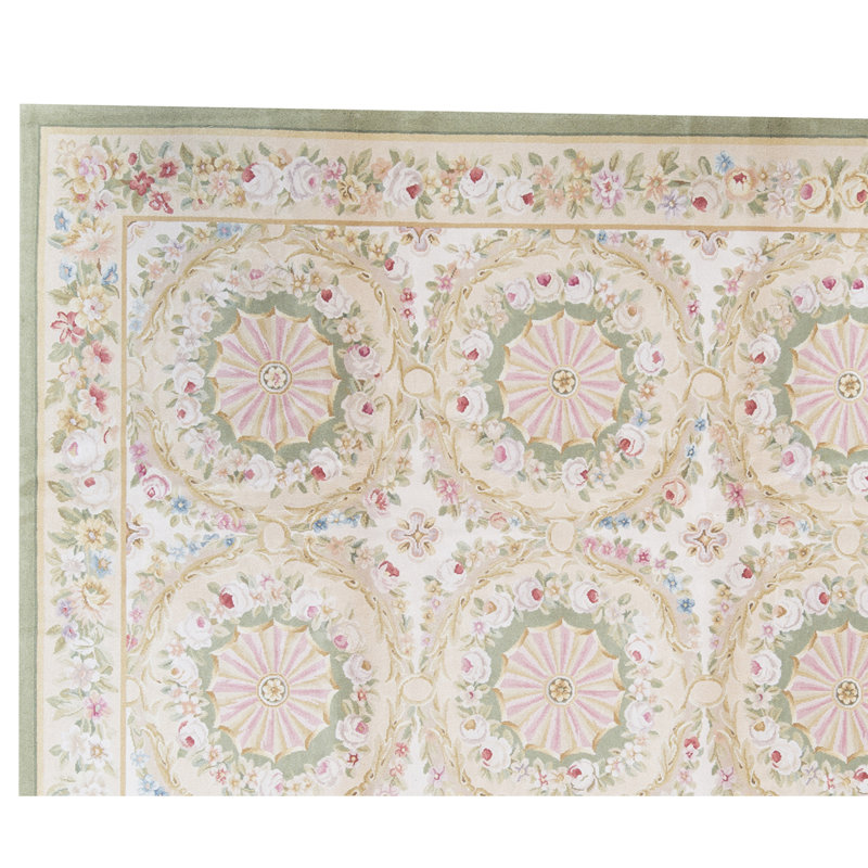 Hand-Knotted High-Quality Gold and Green Area Rug