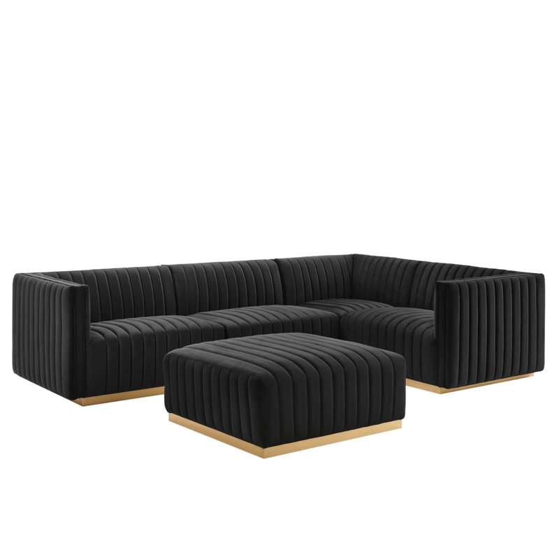 Canapé modulaire 5 pièces Conjure Channel, Face à la droite, 100% polyester noir