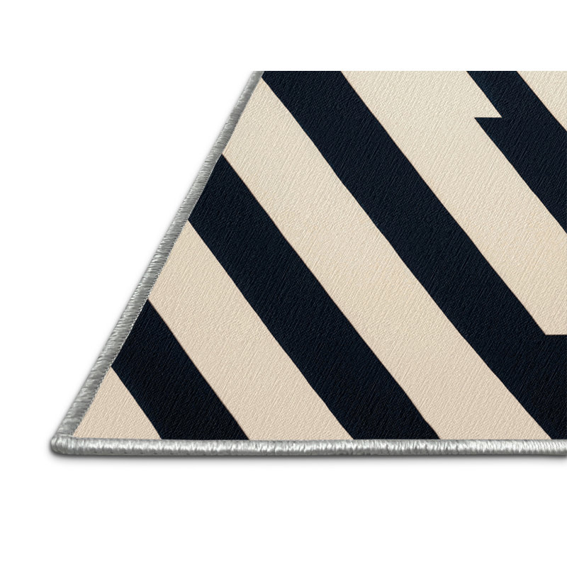  Tapis lavable rayé bleu marine crème, Carré 3 pi