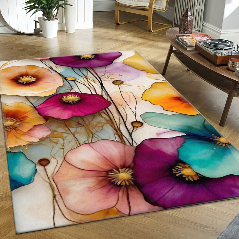 Chic Non-Woven Soft Type Printed Rug Featuring Intricate Floral and Geometric Design Ideal for Elevating Your Home Decor Aesthetics