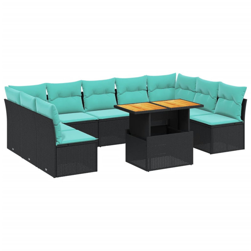  Ensemble de canapé de patio 10 pièces avec coussins en rotin de polyester noir