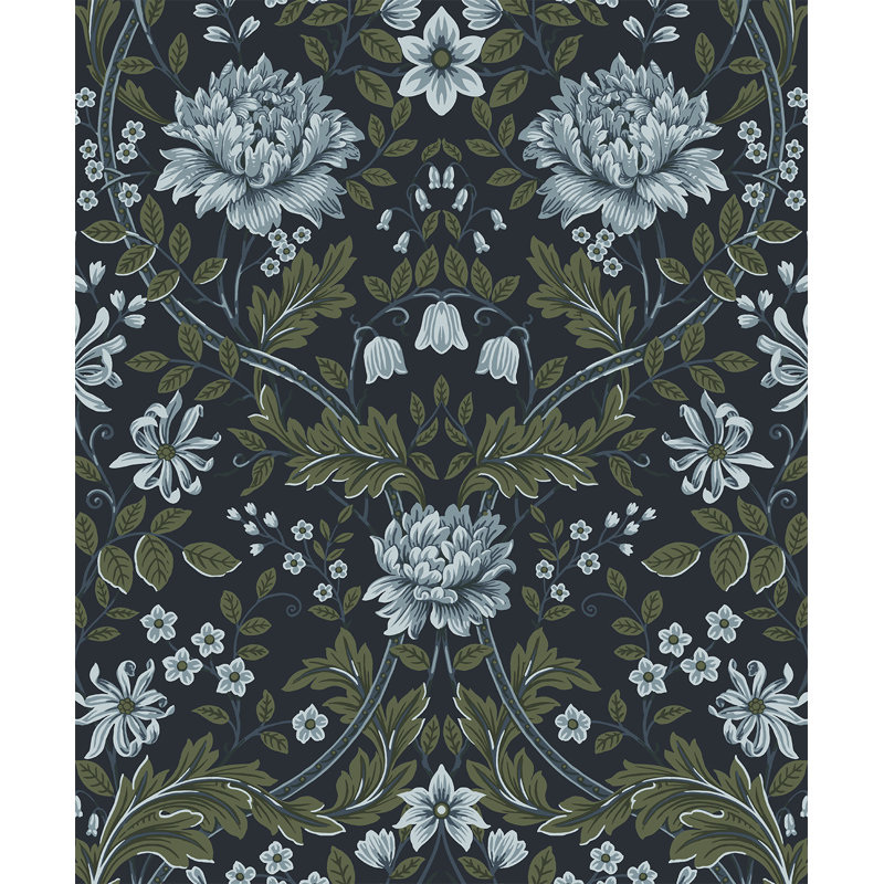Sage Honeysuckle Trail Peel And Stick Wallpaper, Blue/Green