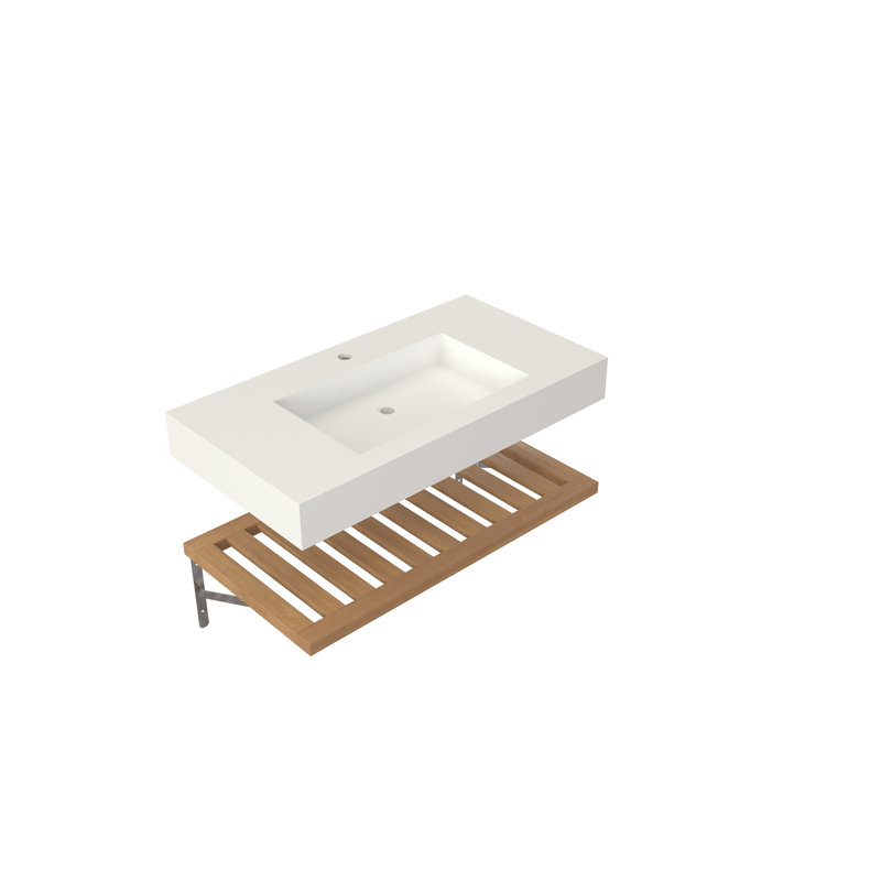 35'' Rectangular Stone Resin Single Bathroom Sink With Faucet Hole And Shelf