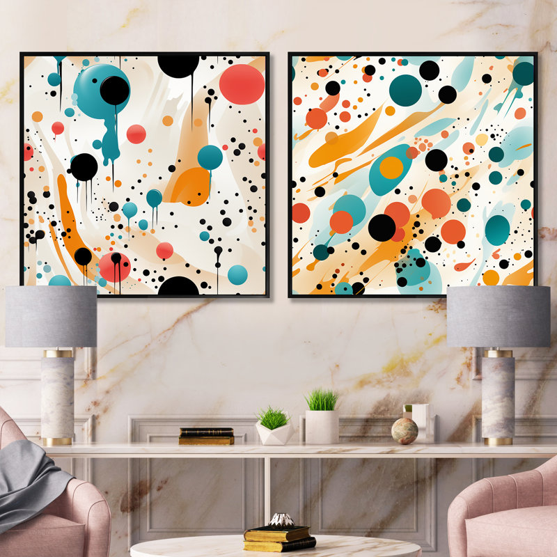 Cubia - Ensemble de 2 collages carrés abstraits, Cadre flottant noir, H 16 po x l 33 po