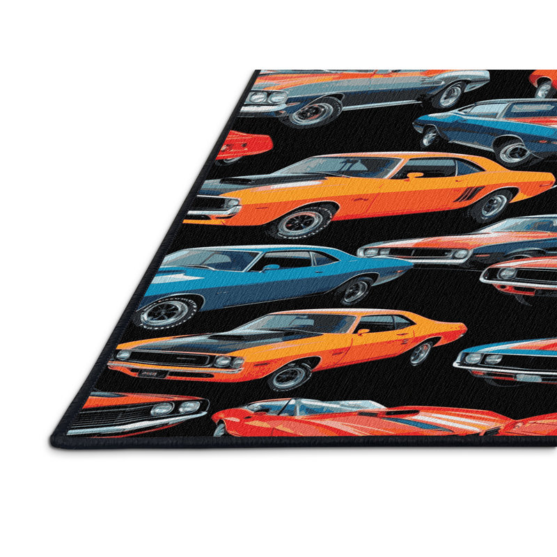 Machine Washable Transportation Black Area Rug