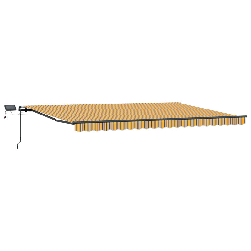 Brayden Studio Retractable Patio Awning, Yellow/Grey/White Striped, 500 cm W x 300 cm D