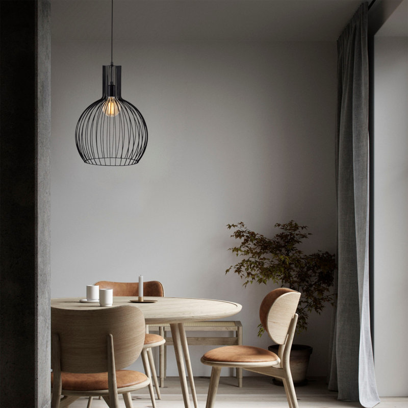 Lustre industriel noir, hauteur réglable, 15,0 po de diamètre x 57,5 po de hauteur | Corps en fer durable, douille E27 (40 W maximum) | Conception moderne de couleur unie pour l'éclairage de la salle à manger, du salon ou du vestibule