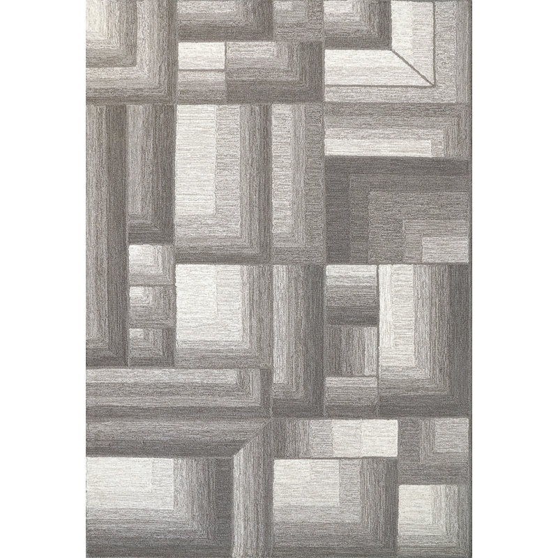 Tapis gris en laine tissé à la main Amand, Rectangle 9 pi x 12 pi