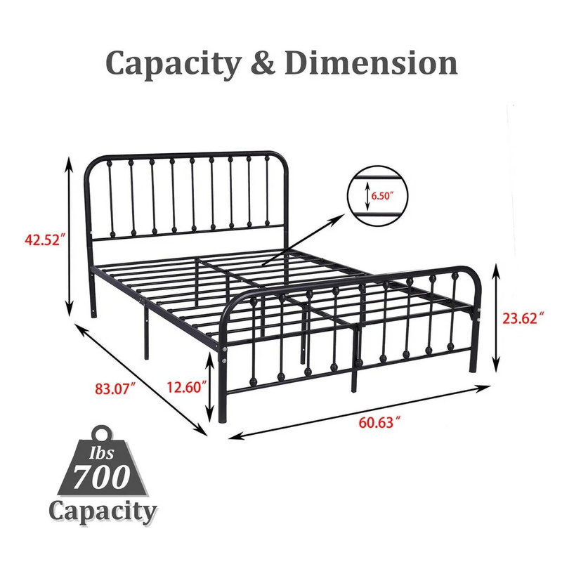 Keyesport Metal Platform Bed, Full/Double, White