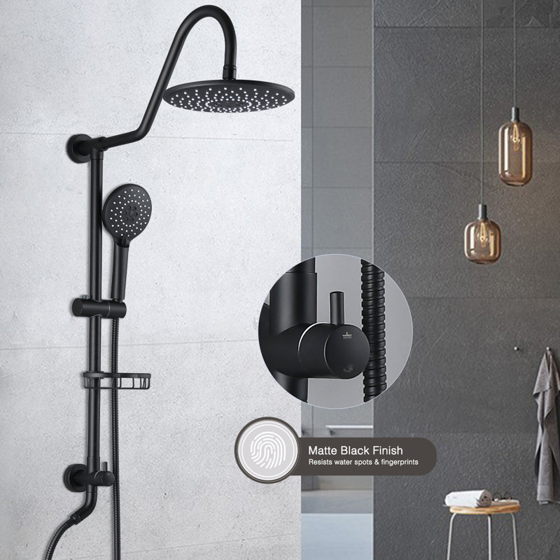Pomme de douche à effet de pluie 10 po et pomme de douche à main avec système de faisceau de têtes de douche à nœuds coulissant noir mat