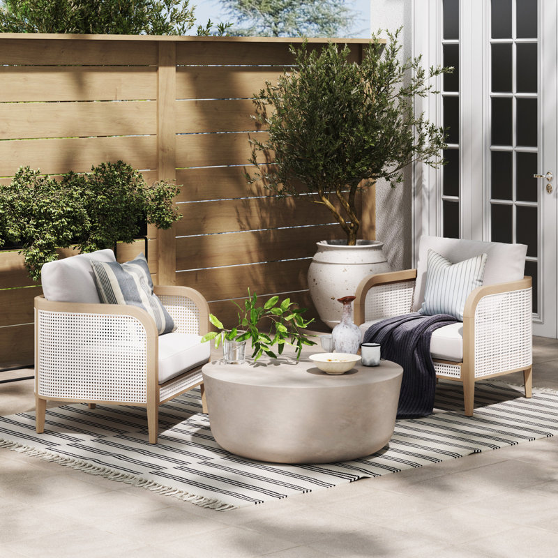 Boho Cushioned Patio Chair with Solid Wood Frame, Gray Cushion/Gray Oak Frame