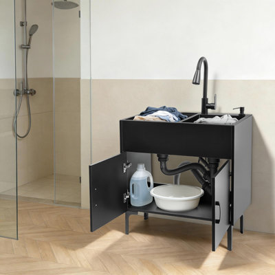 Laundry Sink With Pull-Out Faucet And Cabinet