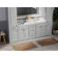 Ensemble de meuble-lavabo double autoportant 93 po avec comptoir en quartz de Carrare, ensemble de 5 pièces et armoires en lin-644619856