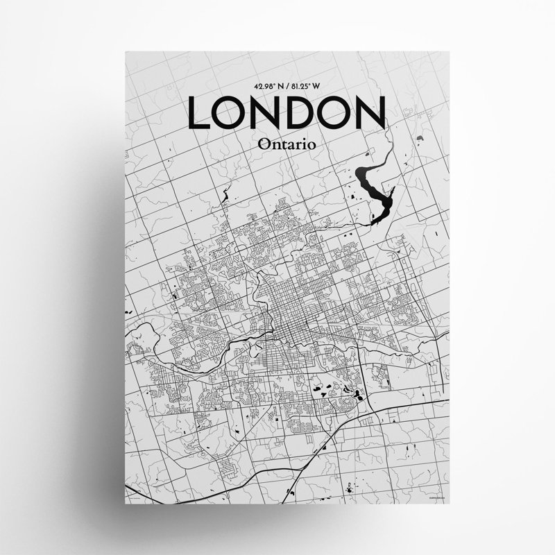London Ontario City Map In Ink - No Frame Print, 27.6cm H x 19.7cm W x 0.05cm D