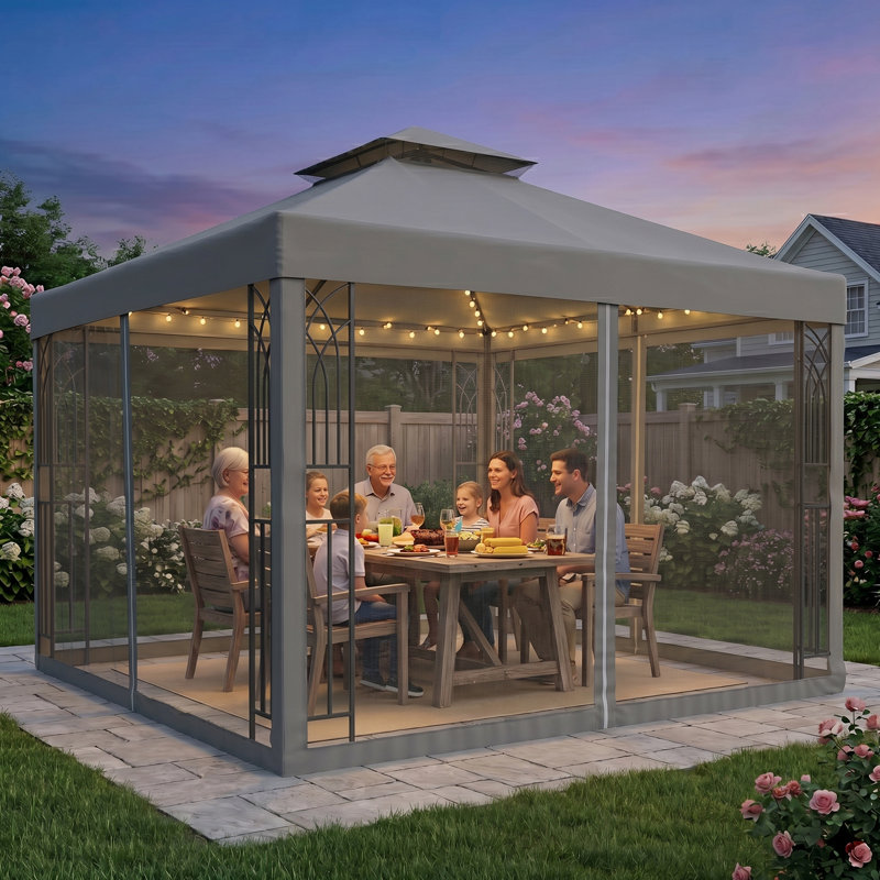 10 Ft. W x 10 Ft. D Outdoor Steel Patio Gazebo, Gray