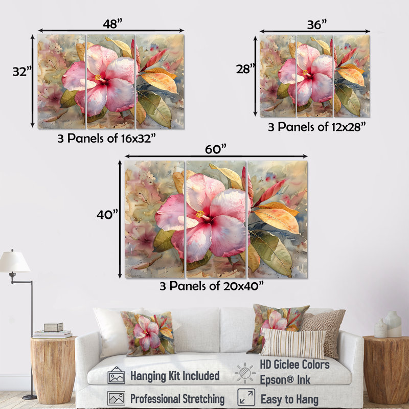 Soren - Plumeria Wall Art Print Set, Wrapped Canvas, 28" H x 36" W x 1" D