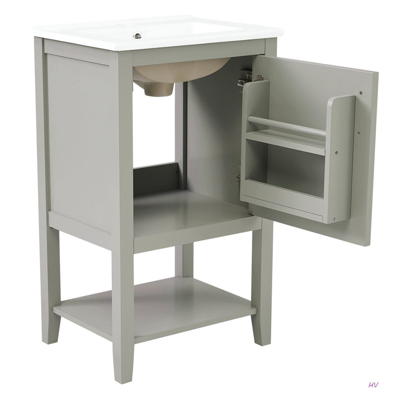 Meuble-lavabo de 20 po avec lavabo, armoire de salle de bain avec porte à fermeture douce, support de rangement et tablette ouverte