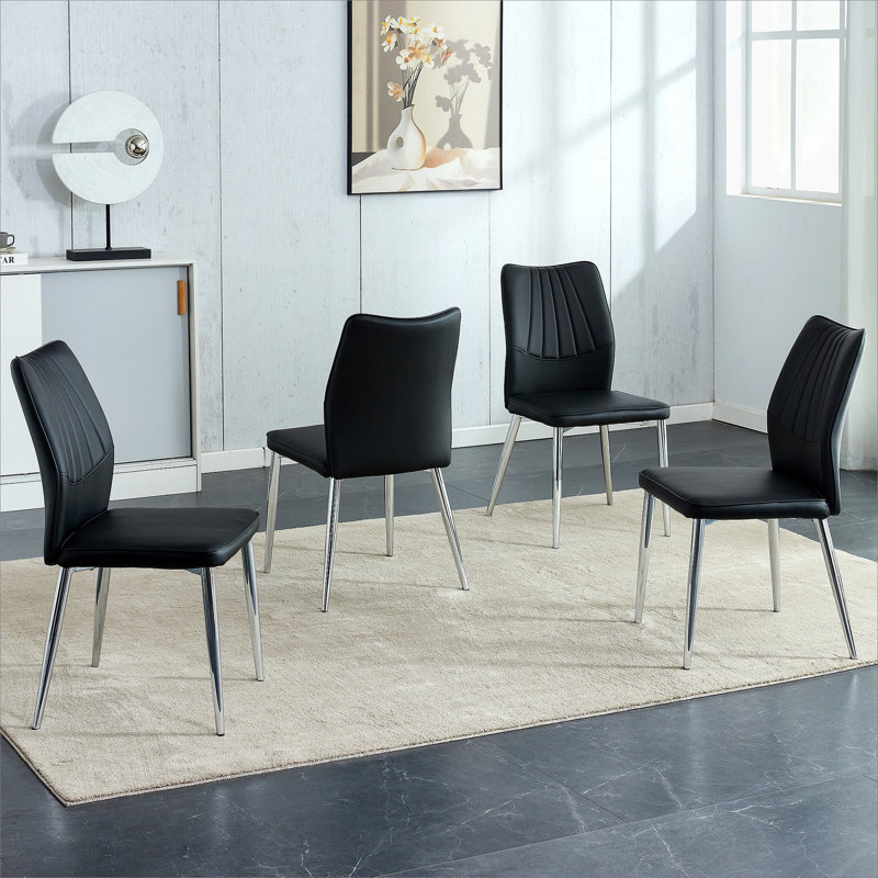 Chaises de salle à manger avec coussin en polyuréthane et pieds en métal argenté, 4