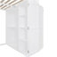 Lit mezzanine double avec armoire, bureau et tablettes, blanc