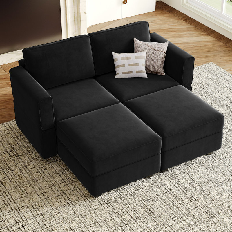 Nakash 63.8'' Sectional Upholstered Sofa with Storage, Black Velvet