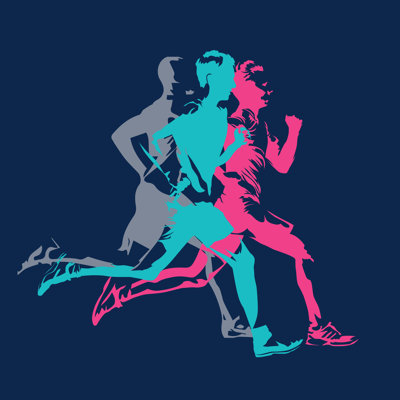 Marathon Running Silhouettes - Wrapped Canvas Print