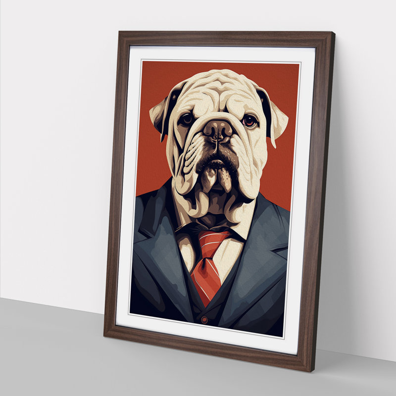 British Bulldog Minimalism No.2 - Framed Print, 34cm H x 25cm W x 2cm D, Walnut Framed