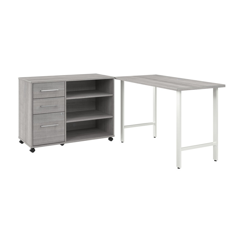 Bureau d'ordinateur et armoire de rangement avec tiroirs et tablettes Bush Business Furniture, Gris