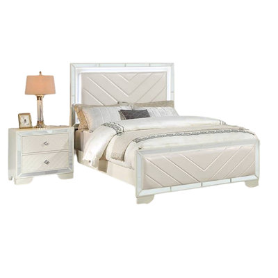 Contemporary Style 1pc Eastern King Size Upholstered Headboard And Footboard Built In LED Lights Bedroom Furniture