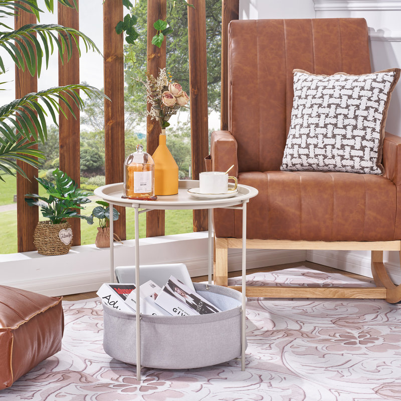 Petite table de bout avec sac de rangement Deeley, Beige