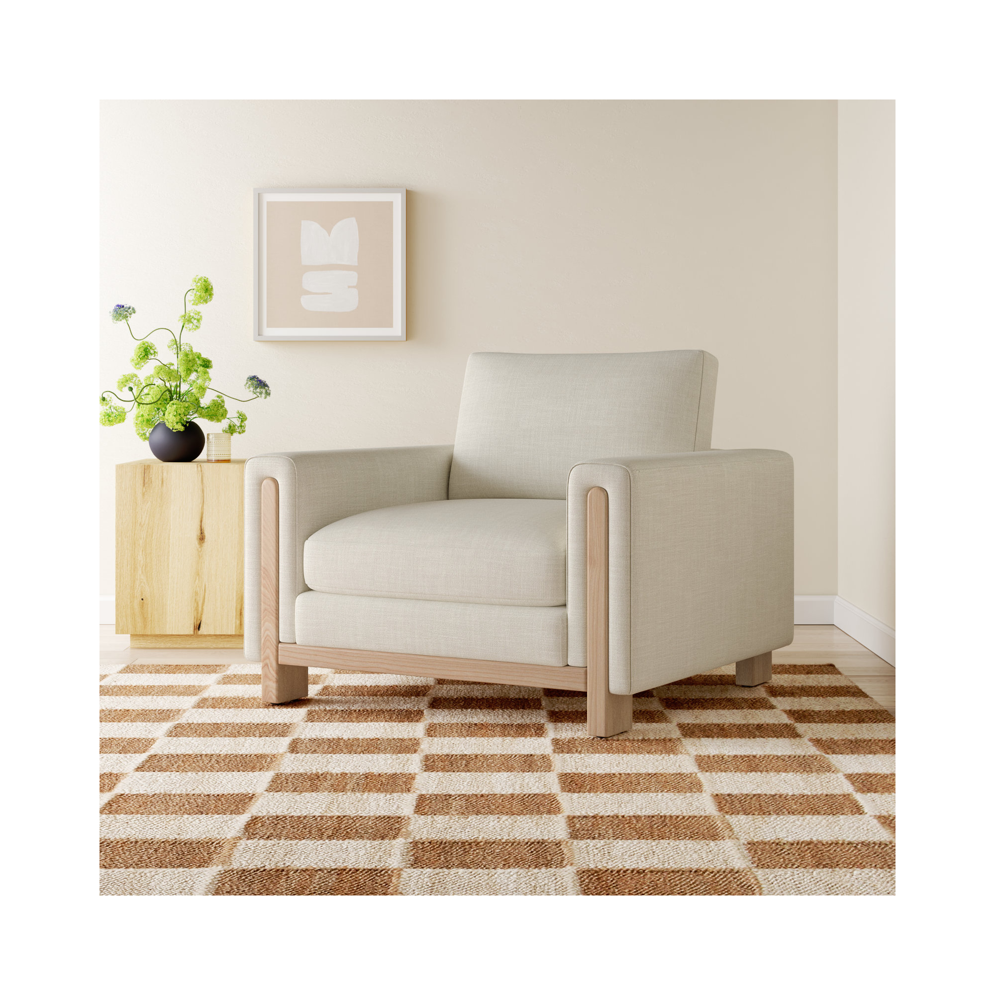 Adika Upholstered Armchair, Effie Linen Performance Basketweave