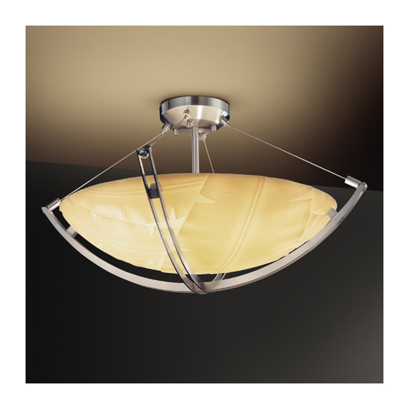 Plafonnier semi-encastré 3 lumières porcelina crossbar, Feuille de banane, Nickel brossé