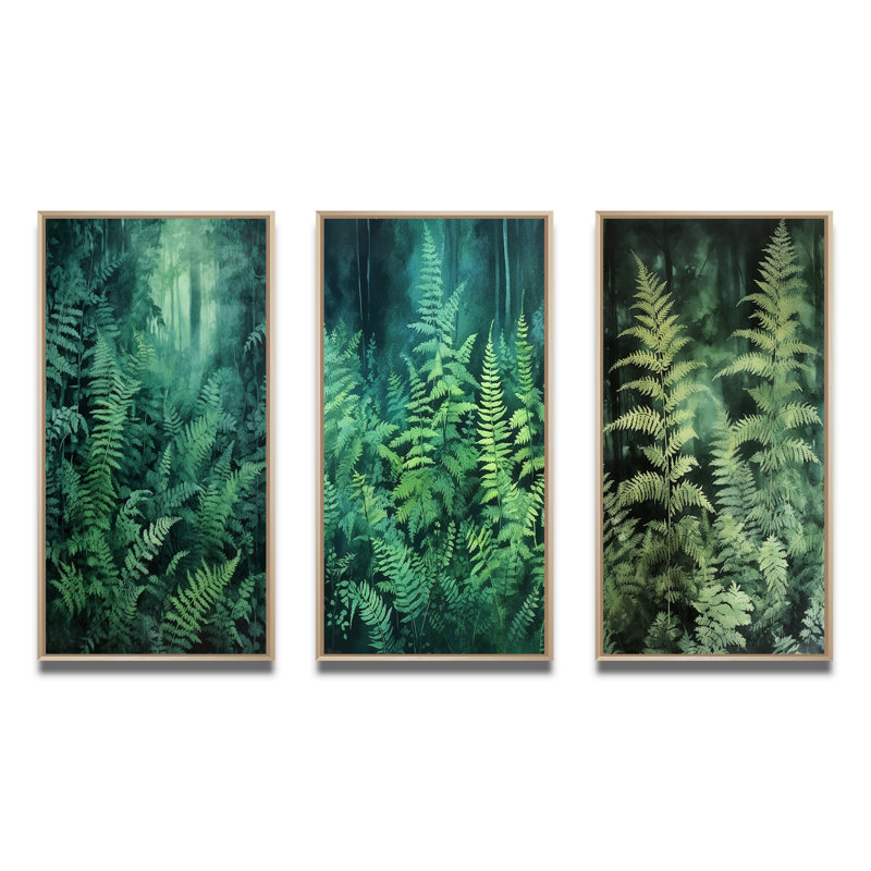 Fern fonds vert - ensemble de 3 impressions, Cadre naturel flottant, H 40 po x l 60 po