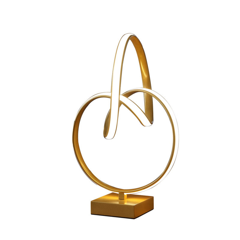 Lampe de table Infinity Modern Modern avec finition en métal doré mat - Bande de DEL intégrée de 10 W pour le décor du salon et de la chambre à coucher (H 17,5 po)