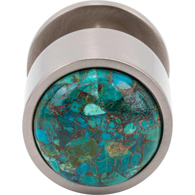 Firesky Diameter Knob, Mohave Turquoise, Brushed Satin Nickel, 1 3/8"
