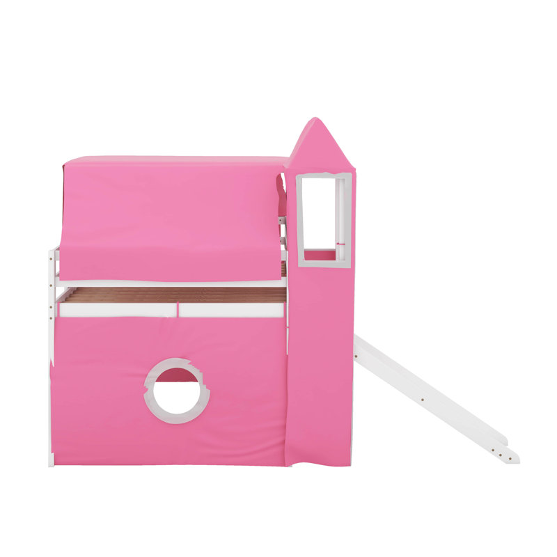 Full Size Loft Bed With Tower, Pink