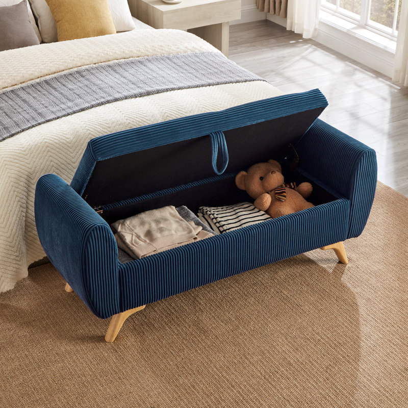 Banc de rangement bleu en velours côtelé moderne 57,1 po, Bleu