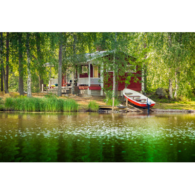 Cottage By The Lake In Rural Finland - Wrapped Canvas Print