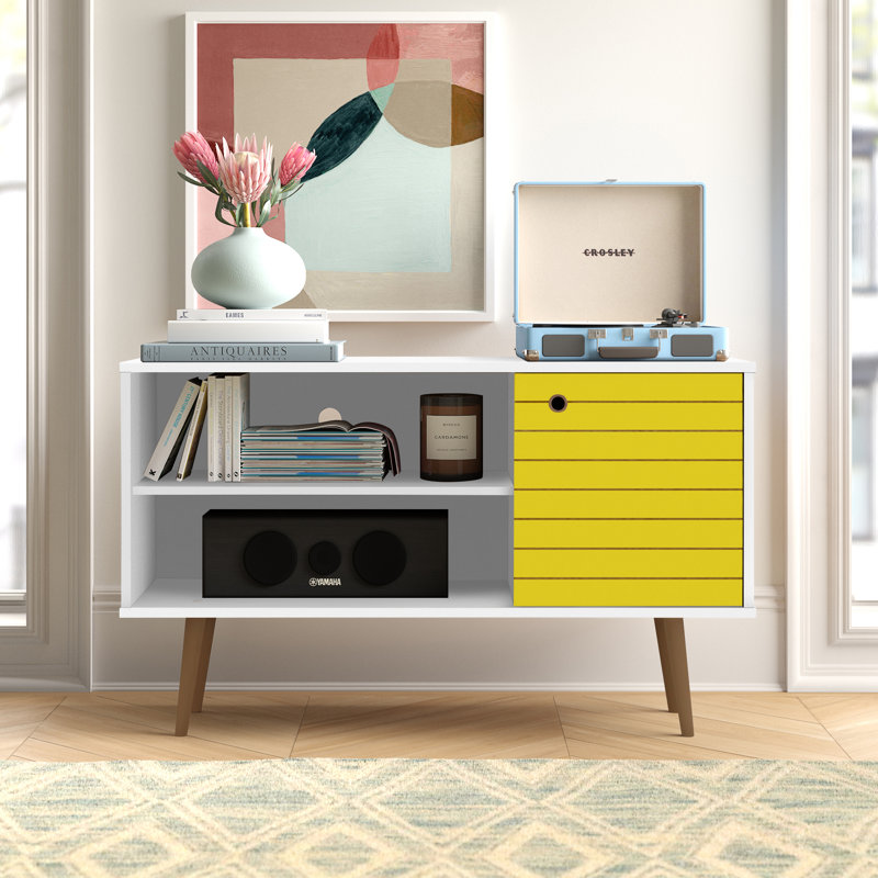 Darryl TV Stand for TVs up to 43", White/Yellow