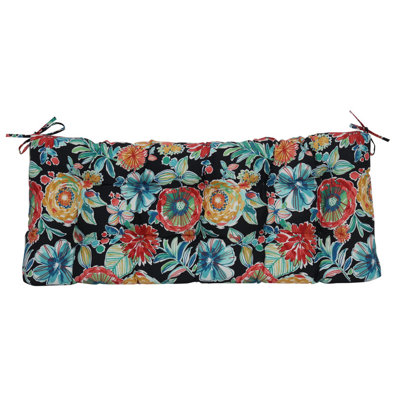 Coussin de causeuse d'extérieur touffeté, L 46 po x P 19 po, Noir / Colsen noir floral