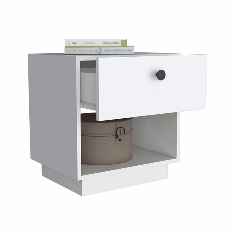 Table de chevet, tiroir, tablette ouverte, table de chevet, Blanc